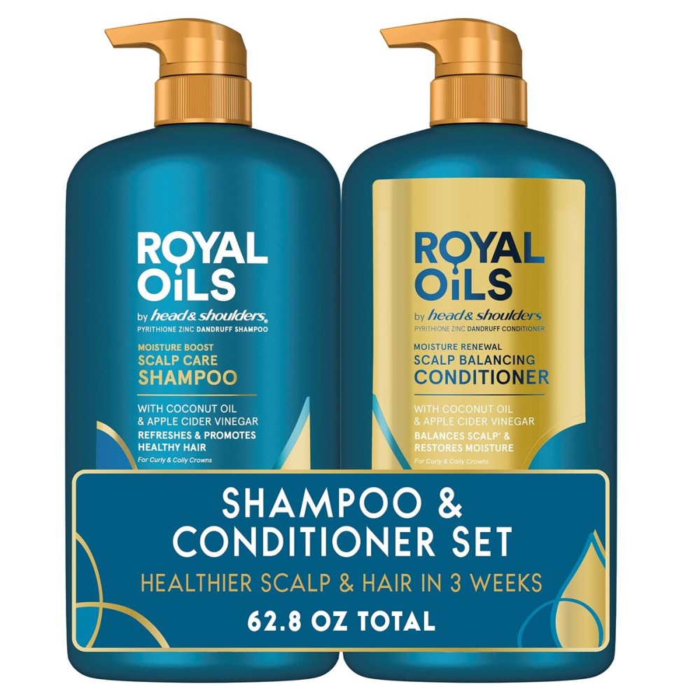 Head & Shoulders Royal Oils Anti-Dandruff Shampoo and Conditioner Twin Pack, 1% Pyrithione Zinc, Curly Hair, Coily Hair, Scalp Relief, Moisture Renewal, 31.4 fl oz Each
