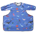 PewinGo Weaning Bib & BLW Attaches and Fully Cover to Baby Highchair, Long Sleeves Bib with Waterproof, Comfortable,Machine Washable, Suitable for Baby Infant -Blue