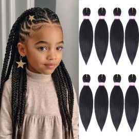 Pre Stretched Braiding Hair Extensions Black 12 Inch 8 Packs Kids Girls Braiding Hair Natural Easy Braid Hot Water Setting Professional Soft Synthetic Yaki Straight Texture (1B)