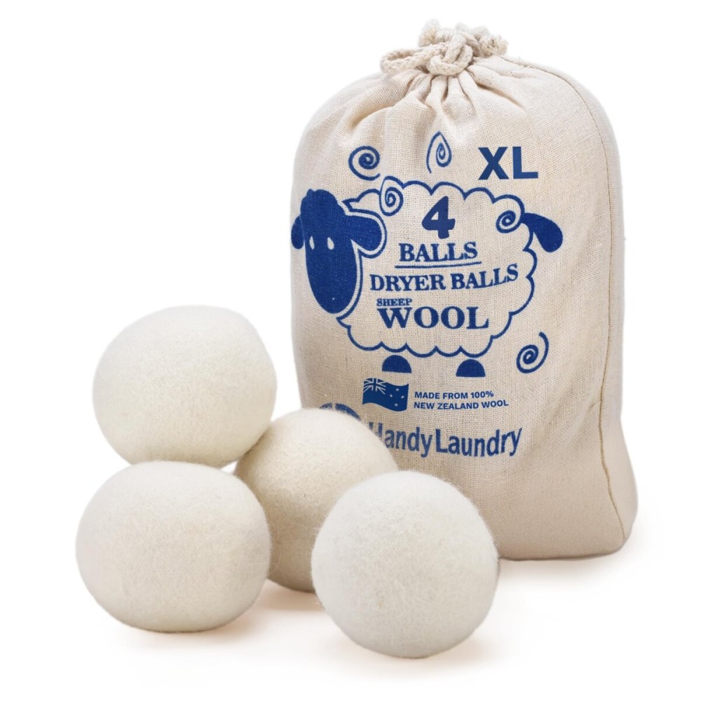Handy Laundry Wool Dryer Balls - Natural Fabric Softener, Reusable, Reduces Clothing Wrinkles and Saves Drying Time, Better Alternative to Plastic Balls and Liquid Softener (Pack of 4)