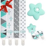 Liname Neutral Pacifier Clip with Teething Toy - 4 Pack Pacifier Clips for Boys & Girls - Binky Holder Soothie Paci Clip Binkie Clip - Unisex Pacifer Clip Baby Pacifier Clip and Pacifier Holder