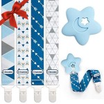 Liname Neutral Pacifier Clip with Teething Toy - 4 Pack Pacifier Clips for Boys & Girls - Binky Holder Soothie Paci Clip Binkie Clip - Unisex Pacifer Clip Baby Pacifier Clip and Pacifier Holder