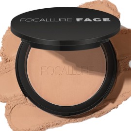 FOCALLURE Flawless Pressed Powder, Control Shine & Smooth Complexion, Pressed Setting Powder Foundation Makeup, Portable Face Powder Compact, Long-Lasting Matte Finish, Wheat