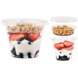 Aatriet 9 oz Clear Plastic Parfait Cups with Insert 3.25oz & Flat Lids No Hole - (50 Sets) Yogurt Fruit Parfait Cups for Kids, for Dips and Veggies, Take Away Breakfast and Snacks. No Leaking