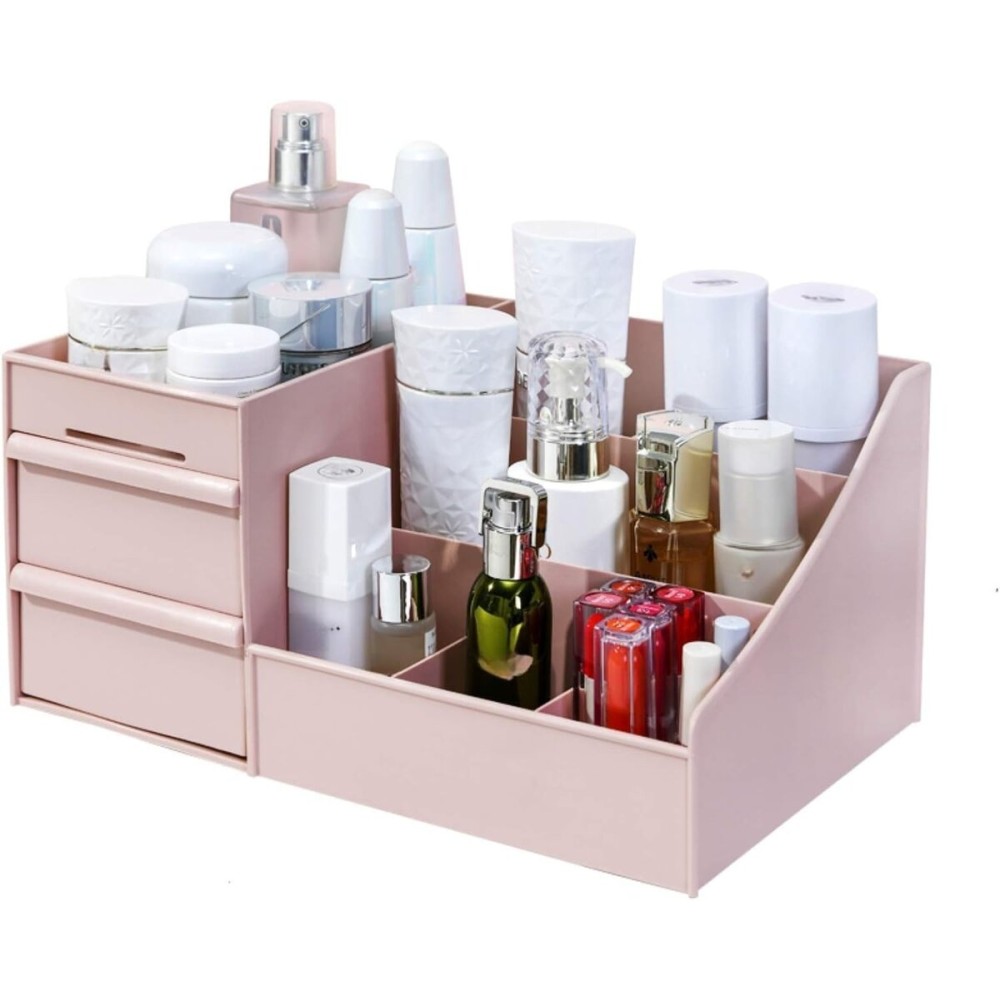 Simbuy Makeup Organizer for Vanity- Bathroom Countertop Cosmetics Organizer with Drawers for Lipstick, Brushes, Lotions, Eyeshadow, Nail Polish and Jewelry (Pink)