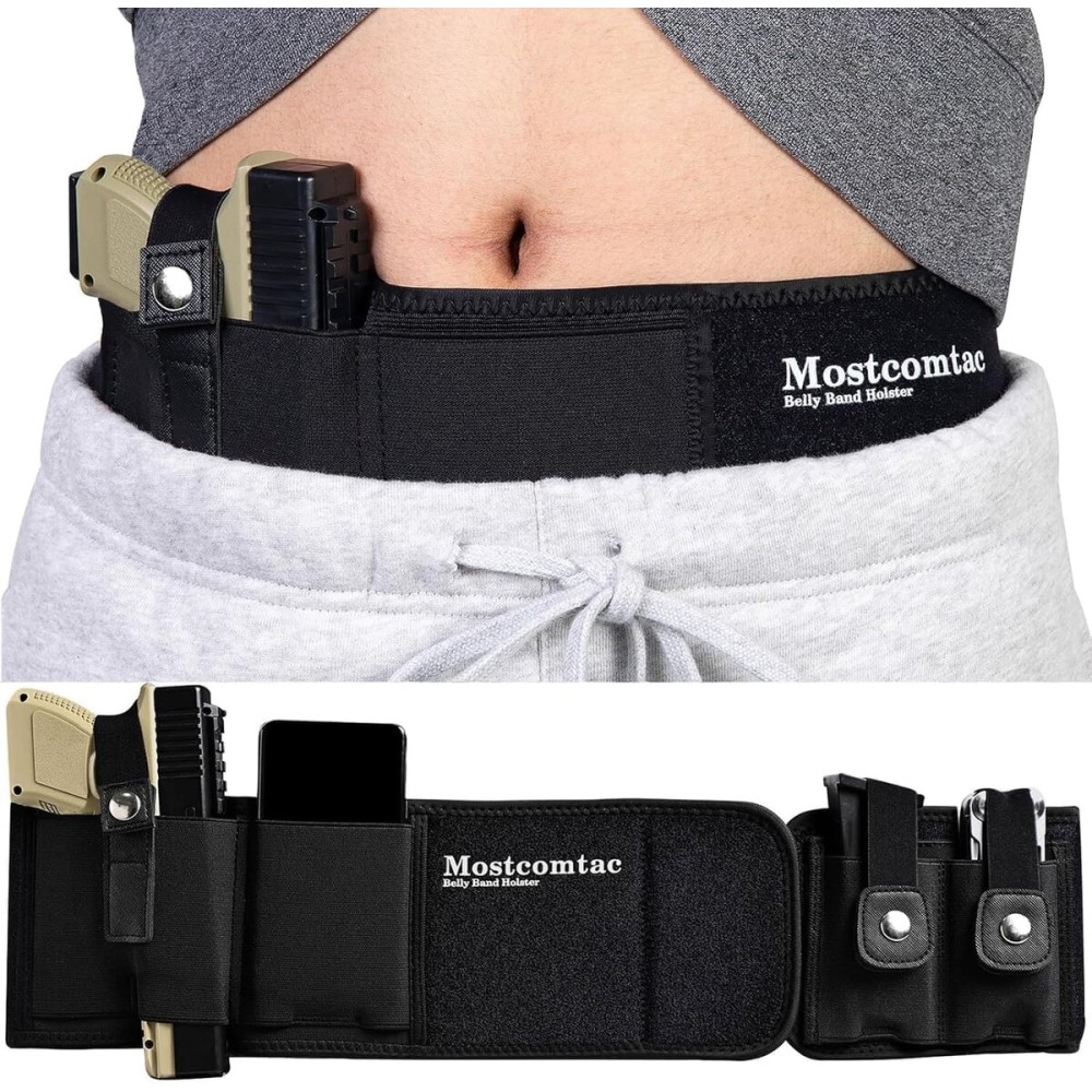 Mostcomtac Belly Band Holster for Men & Women - Comfortable Carry Gun Holster for 9MM and 380 with Breathable Neoprene, Fits Glock 19 17 42 43 43x, Taurus, Ruger LCP, S&W M&P Shield for Most Handguns