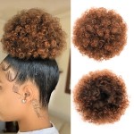 Yinmei Baibian Ombre Brown Kinky Curly Ponytail Hair Afro Puffs Drawstring Ponytails Synthetic Short Bun Extensions Hairpieces Updo Hair for Women Girls(1B/30)