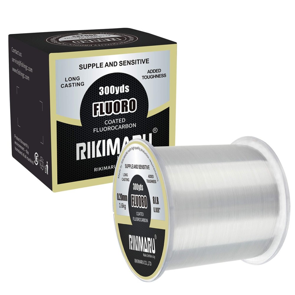 RIKIMARU Fluoro Fishing Line, 100% Fluorocarbon Coated Fishing Line (Clear, 15LB/0.37mm/300Yds)