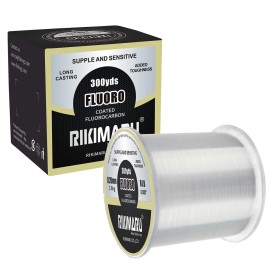 RIKIMARU Fluoro Fishing Line, 100% Fluorocarbon Coated Fishing Line (Clear, 15LB/0.37mm/300Yds)
