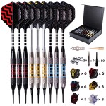 Turnart Darts Plastic Tip - Professional Soft Tip Darts Set for Electronic Dartboard 9 Pcs 18 Grams with 50 Extra Tips 9 Shafts 27 Flights Tool Kit Flight Protectors and Gift Darts Case (Tungsten)