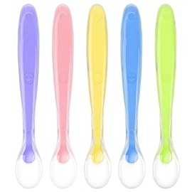Vicloon Baby Silicone Spoons, 5 PCS Baby Training Feeding Spoons for First Stage 4 Months Toddlers, Infants Utensils Feeding Supplies, Soft Tip BPA Free Gum-Friendly Dishwasher Boil-Proof