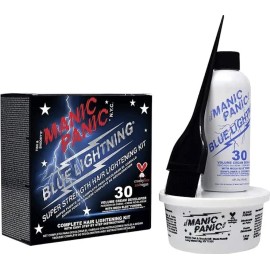 MANIC PANIC Blue Lightning Hair Bleach Kit - 30 Volume Developer + Bleach Powder Hair Lightener Lifts up to Five Levels And Eliminates Orange Tones - Vegan And Cruelty Free
