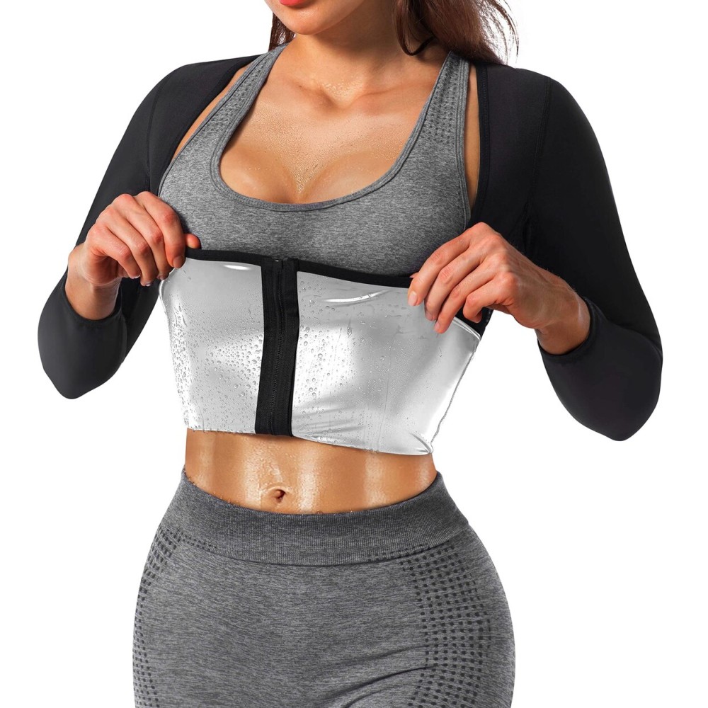 DYUAI Sauna Shirt for Women Sauna Suit for Women Waist Trainer Sauna Sweat Vest Workout Body Shaper Long Sleeve(6003-07-XL)