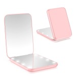 WOBSION Small Mirror with Lights,LED Compact Makeup Mirror,1x/3x Mini Travel Mirror with Magnification,Portable for Purse,Pocket,Gifts for Girls,Pink