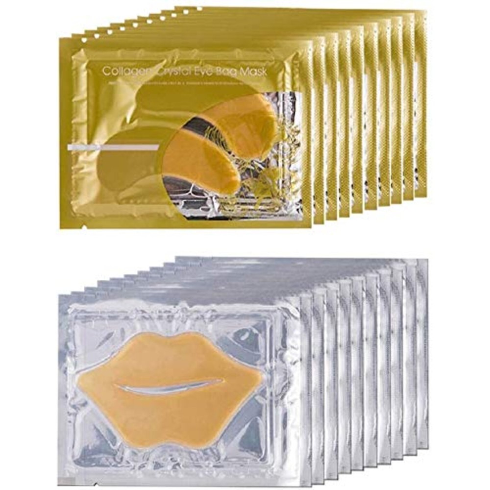 Theshiry 10 Pairs Collagen Crystal Eye Mask and 10 Pcs Collagen Crystal Lip Mask, Anti Aging Eye and Lip Mask, Collagen Crystal Mask Set (Gold)