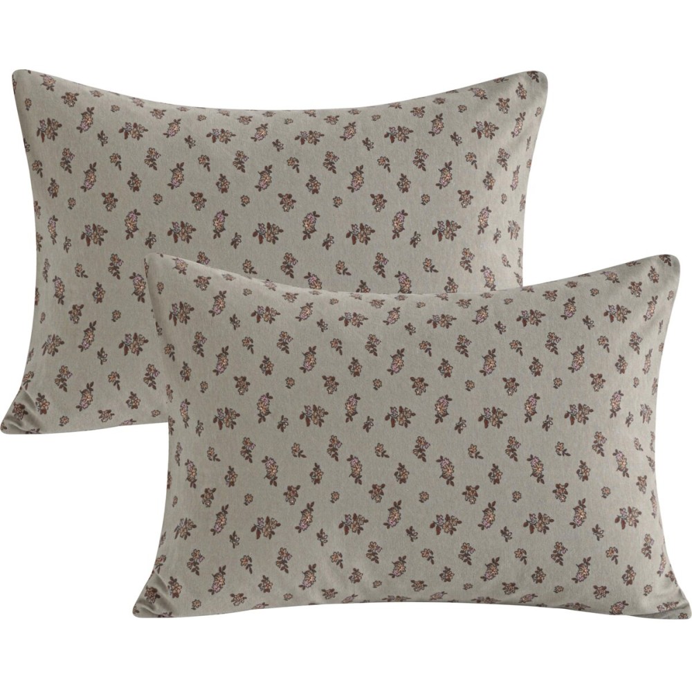 NTBAY 2 Pack 100% Natural Jersey Cotton Toddler Pillowcases, Super Soft and Breathable Travel Pillow Cases with Envelope Closure for Nursery, 13x18 Inches, Grey Floral