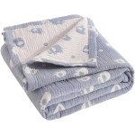 NTBAY 3 Layer Muslin Cotton Toddler Blanket, Jacquard Reversible Nursery Bed Blanket, Super Soft and Thermal for All Seasons, Decoration Gift, 30x40, Blue Elephant
