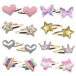 8 Pairs/16 Pack Hair Clips for Girls, Gingbiss Butterfly Metal Snap Hair Clips, Cute Girls Barrettes Heart Shaped Hair Clips Accessories for Kids