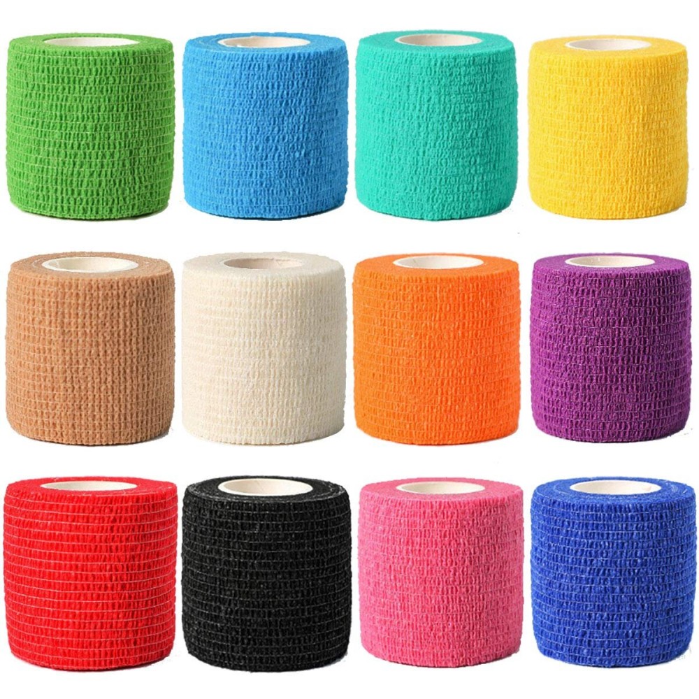 (12-Pack) 2 x 5 Yards | Self Adhesive Bandage Wrap, Kuvvfe Athletic Elastic Cohesive Bandage for Sports Injury,Strain,Knee & Wrist,Ankle Sprains & Swelling First Aid