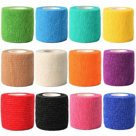 (12-Pack) 2 x 5 Yards | Self Adhesive Bandage Wrap, Kuvvfe Athletic Elastic Cohesive Bandage for Sports Injury,Strain,Knee & Wrist,Ankle Sprains & Swelling First Aid
