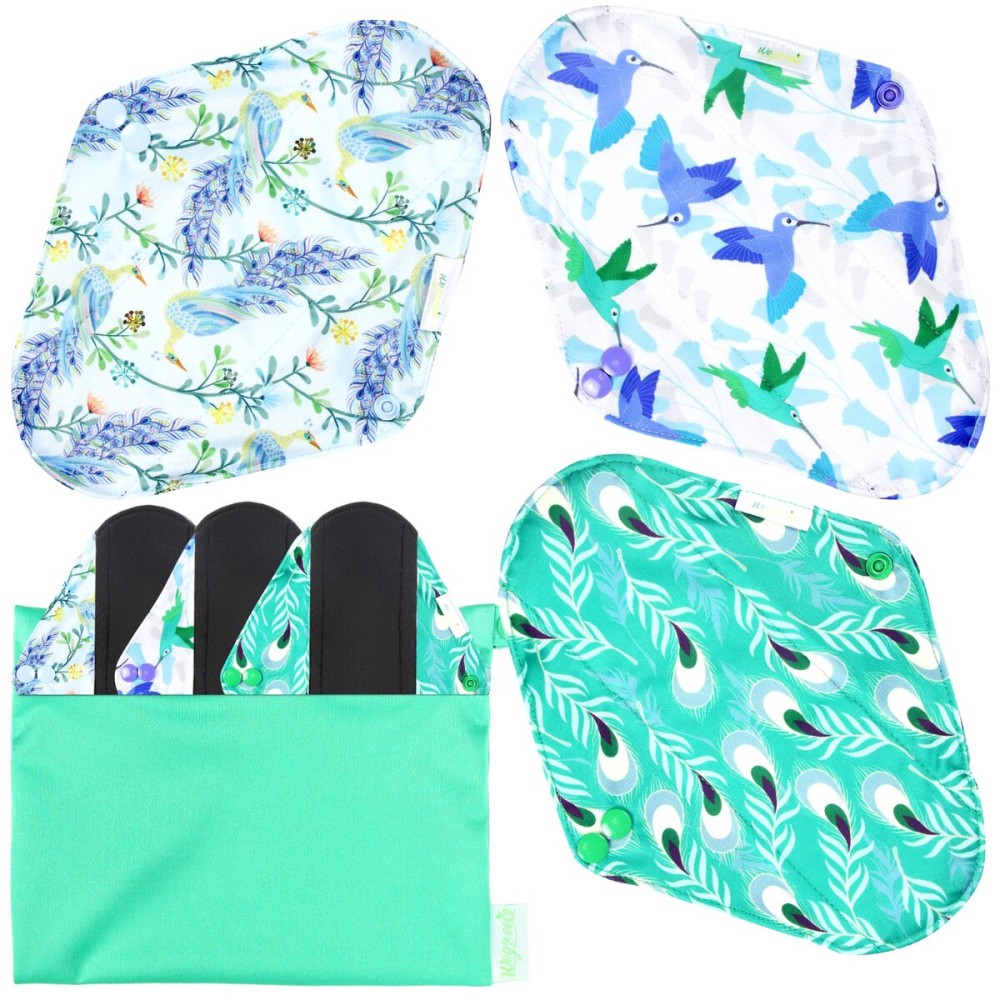 Wegreeco Reusable Menstrual Pads - Soft Cloth Sanitary Pads | Gentle Panty Liners - 6 Pack with 1 Cloth Mini Wet Bag (Small, Peacock)