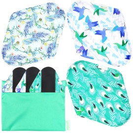 Wegreeco Reusable Menstrual Pads - Soft Cloth Sanitary Pads | Gentle Panty Liners - 6 Pack with 1 Cloth Mini Wet Bag (Small, Peacock)