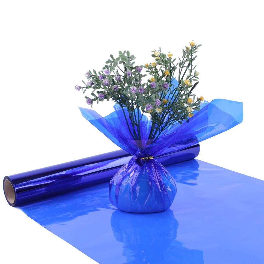 Morepack Blue Cellophane Wrap Roll, Translucent Blue Cellophane Wrapping Paper, 16 Inch Width x 100 Ft Long Colored Cellophane Rolls for Gift Baskets,DIY Arts Crafts Decoration and More