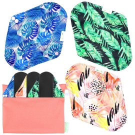 wegreeco Reusable Menstrual Pads - Reusable Sanitary Pads | Reusable Panty Liners | Soft Cloth Menstrual Pads - 6 Pack with 1 Cloth Mini Wet Bag (Large, Leaves