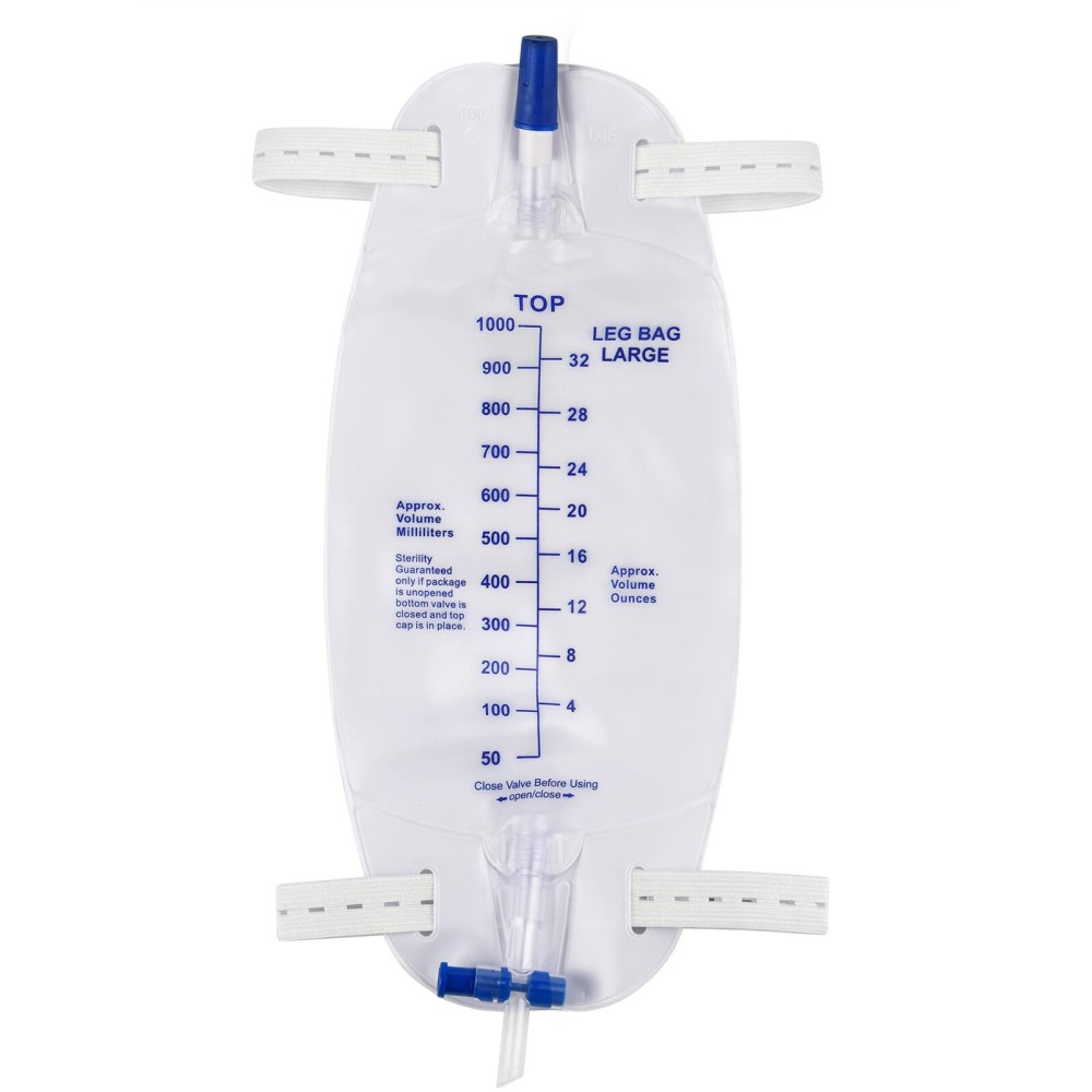 Easy-Tap Leg Bag Urinary Drainage Bag, 1000ml, Anti-Reflux Valve, Cloth Straps, Easy Flip Drain (Pack of 3) (COL3)