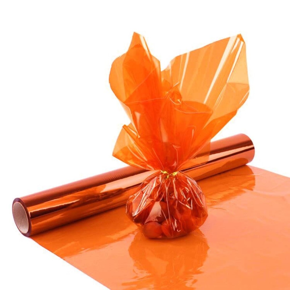 Morepack Orange Cellophane Wrap Roll, Translucent Orange Cellophane Wrapping Paper, 16 Inch Width x 100 Ft Long Colored Cellophane Rolls for Gift Baskets, DIY Arts Crafts Decoration and More