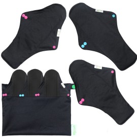 wegreeco Reusable Menstrual Pads - Reusable Sanitary Pads | Reusable Panty Liners | Soft Cloth Menstrual Pads - 6 Pack with 1 Cloth Mini Wet Bag (X-Large, Black)
