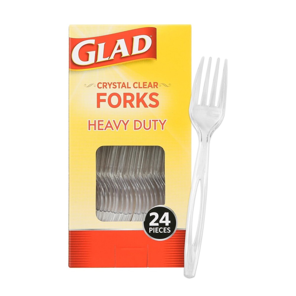 Glad Crystal Clear Plastic Forks, 24 Count | Heavy Duty Clear Plastic Forks for Everyday Use