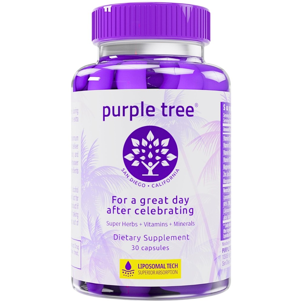 purple tree Post-Celebration Wellness Supplement for Liver Support & Hydration | Liposomal Dihydromyricetin (DHM), L-Glutathione, Milk Thistle, B Vitamins, Minerals, Willow Bark | 30 Pills