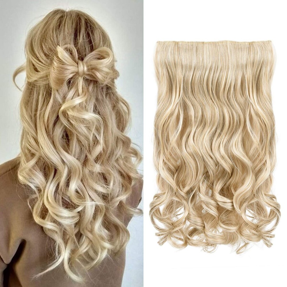 REECHO 20 1-Pack 3/4 Full Head Curly Wave Clips in on Synthetic Hair Extensions HE008 Hairpieces for Women 5 Clips 4.5 Oz per Piece - Medium Blonde with Pale Highlights