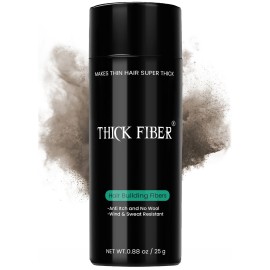 THICK FIBER Hair Fibers for Thinning Hair & Bald spots (MEDIUM BROWN) - 25g Bottle - Conceals Hair Loss in Seconds - Hair Powder for Women & Men