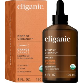 Cliganic Organic Sweet Orange Essential Oil, 4oz - 100% Pure Natural for Aromatherapy Diffuser | Non-GMO Verified