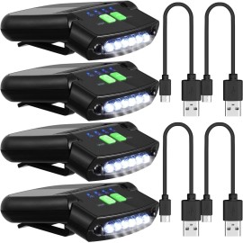 Mudder 2 Pieces LED Clip on Cap Lights USB Rechargeable Cap Flashlight Clip Waterproof Ultra Bright Hat Flashlight Headlamp for Fishing Camping Hand Work (Black)