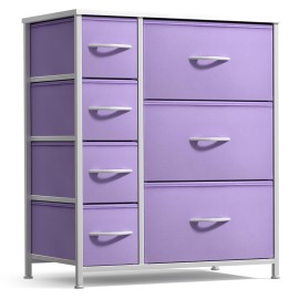 Sorbus Dresser with 7 Drawers - Furniture Storage Chest for Kids, Teens, Bedroom, Nursery, Playroom, Clothes, Toys - Steel Frame, Wood Top, Tie-dye Fabric Bins (7-Drawer, Pastel Purple)