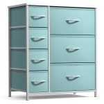 Sorbus Dresser with 7 Drawers - Furniture Storage Chest for Kids, Teens, Bedroom, Nursery, Playroom, Clothes, Toys - Steel Frame, Wood Top, Tie-dye Fabric Bins (7-Drawer, Pastel Aqua)