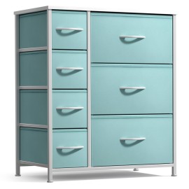Sorbus Dresser with 7 Drawers - Furniture Storage Chest for Kids, Teens, Bedroom, Nursery, Playroom, Clothes, Toys - Steel Frame, Wood Top, Tie-dye Fabric Bins (7-Drawer, Pastel Aqua)
