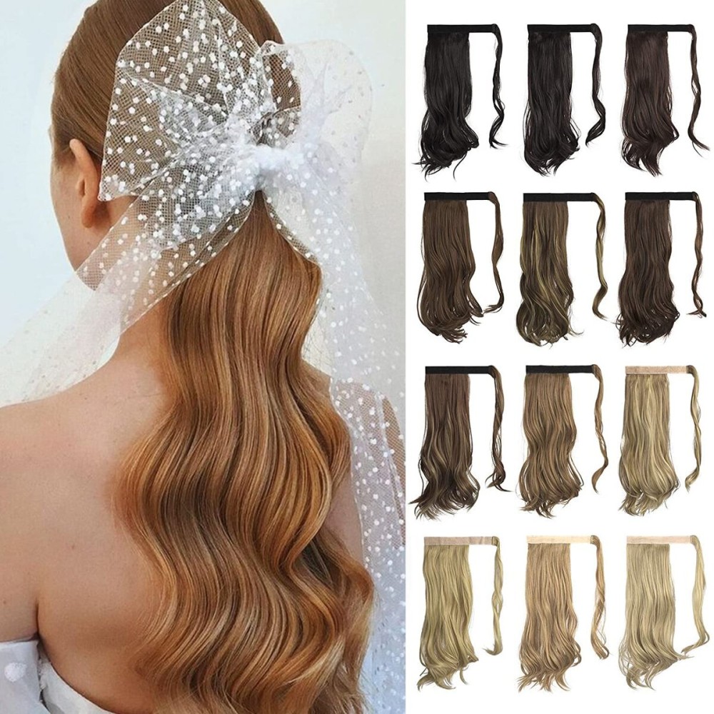 Sofeiyan Curly Ponytail Extension 15 Inch Heat Resistant Synthetic Natural Wavy Hairpiece Wrap Around Pony Tail Hair Extensions for White Black Women Hair Piece, Auburn Color