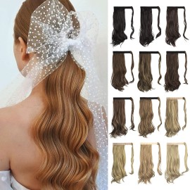 Sofeiyan Curly Ponytail Extension 15 Inch Heat Resistant Synthetic Natural Wavy Hairpiece Wrap Around Pony Tail Hair Extensions for White Black Women Hair Piece, Auburn Color