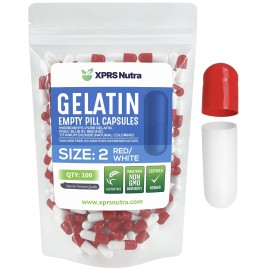 XPRS Nutra Size 2 Empty Capsules - 100 Count Empty Gelatin Capsules - Pills DIY Capsule Filling - Pure Bovine Pill Gel Caps for Do-It-Yourself Supplements (Red/White)