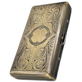 Cigarette Case Victorian Style Metal Holder for Regular, King and 100\'s Size Pocket Protective Security Wallet (ES100-AB, Antique Brass)