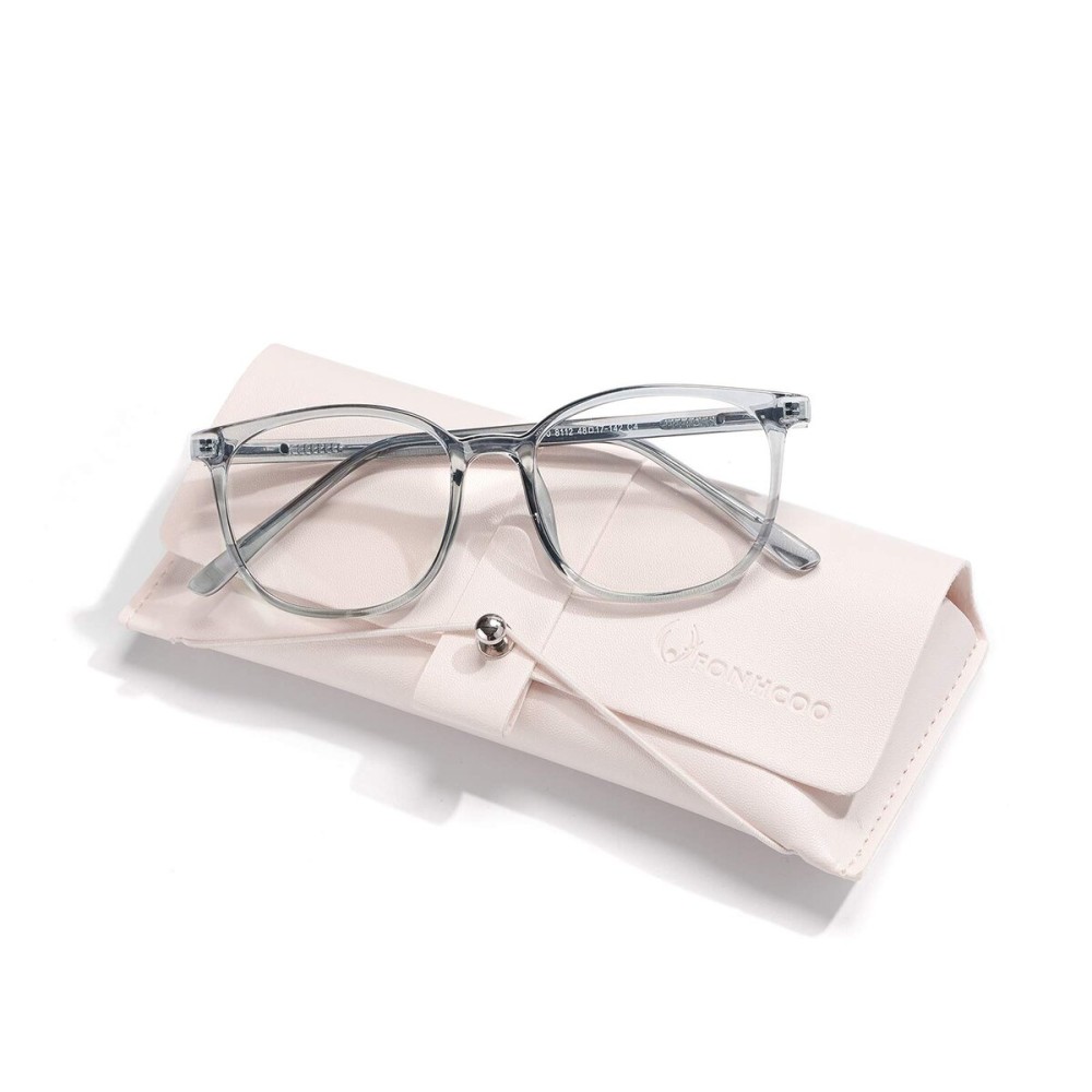 FONHCOO Blue Light Blocking Glasses Fashion Round TR90 Frame Transparent Eyewear Anti UV Blu-Ray Computer Glasses for Women Men (Grey)