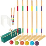 ApudArmis 35In Six Players Croquet Set with Deluxe Premiun Pine Wooden Mallets,Colored Ball,Wickets,Stakes - Lawn Backyard Game Set for Adults/Teens/Family (Large Carry Bag Including)
