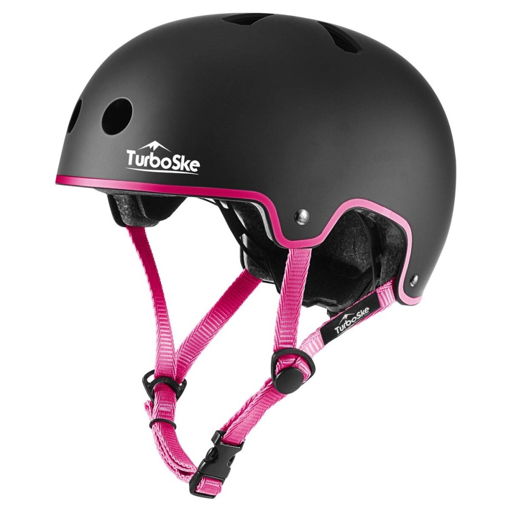 TurboSke Skateboard Helmet, BMX Helmet, Multi-Sport Helmet, Bike Helmet for Kids, Youth, Men, Women (Black&Pink, S/M (20.5-22.8))