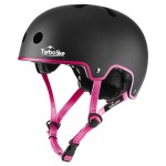 TurboSke Skateboard Helmet, BMX Helmet, Multi-Sport Helmet, Bike Helmet for Kids, Youth, Men, Women (Black&Pink, S/M (20.5-22.8))
