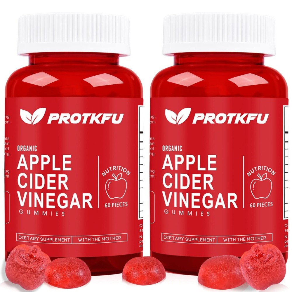 ProTKFU Apple Cider Vinegar Gummies, 120 Count Max Strength 1000mg ACV Gummies with Vitamin B12 & B6, for Metabolism, Digestion, Detox, Gut & Immune Health, Vegan & Non-GMO, Gelatin-Free