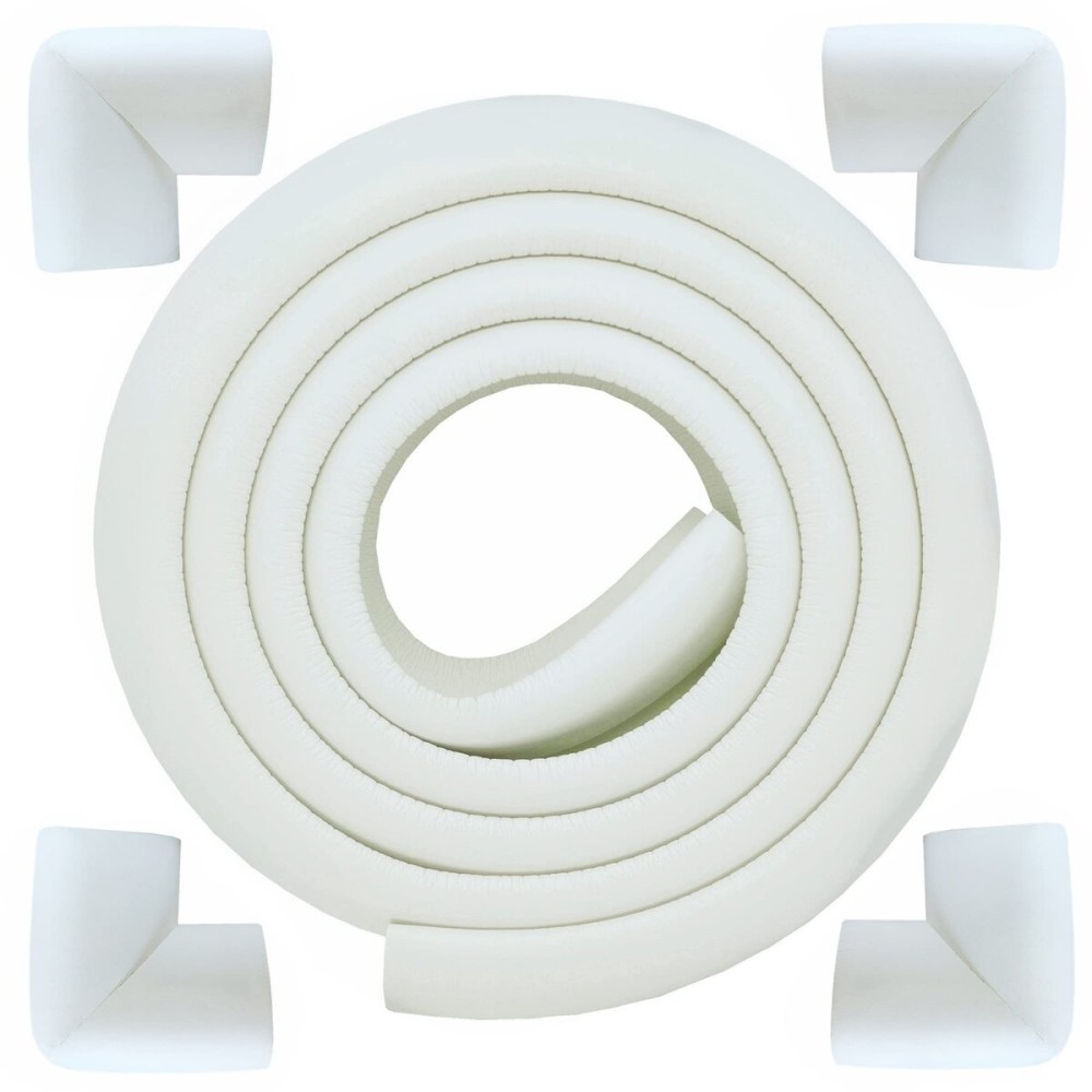 M2cbridge L Shape Extra Thick Furniture Table Edge Protectors Foam Baby Safety Bumper Guard 6.5 Ft (Off White with 4 Corners)